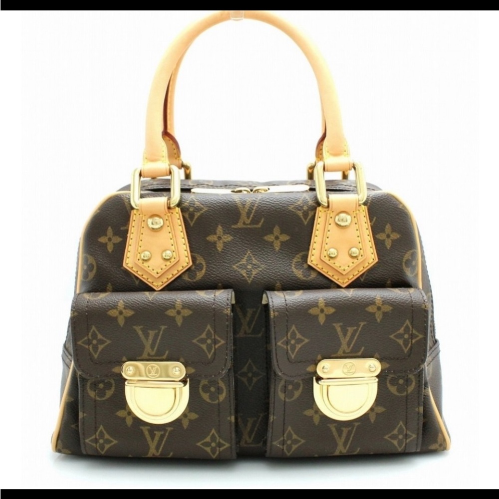 Louis Vuitton Brown and Gold Satchel with Iconic Design monogrammed Manhattan